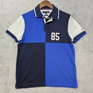 Tommy Hilfiger Polo Shirt Color Block #85 Stretch Short Sleeve Mens Small Preppy
